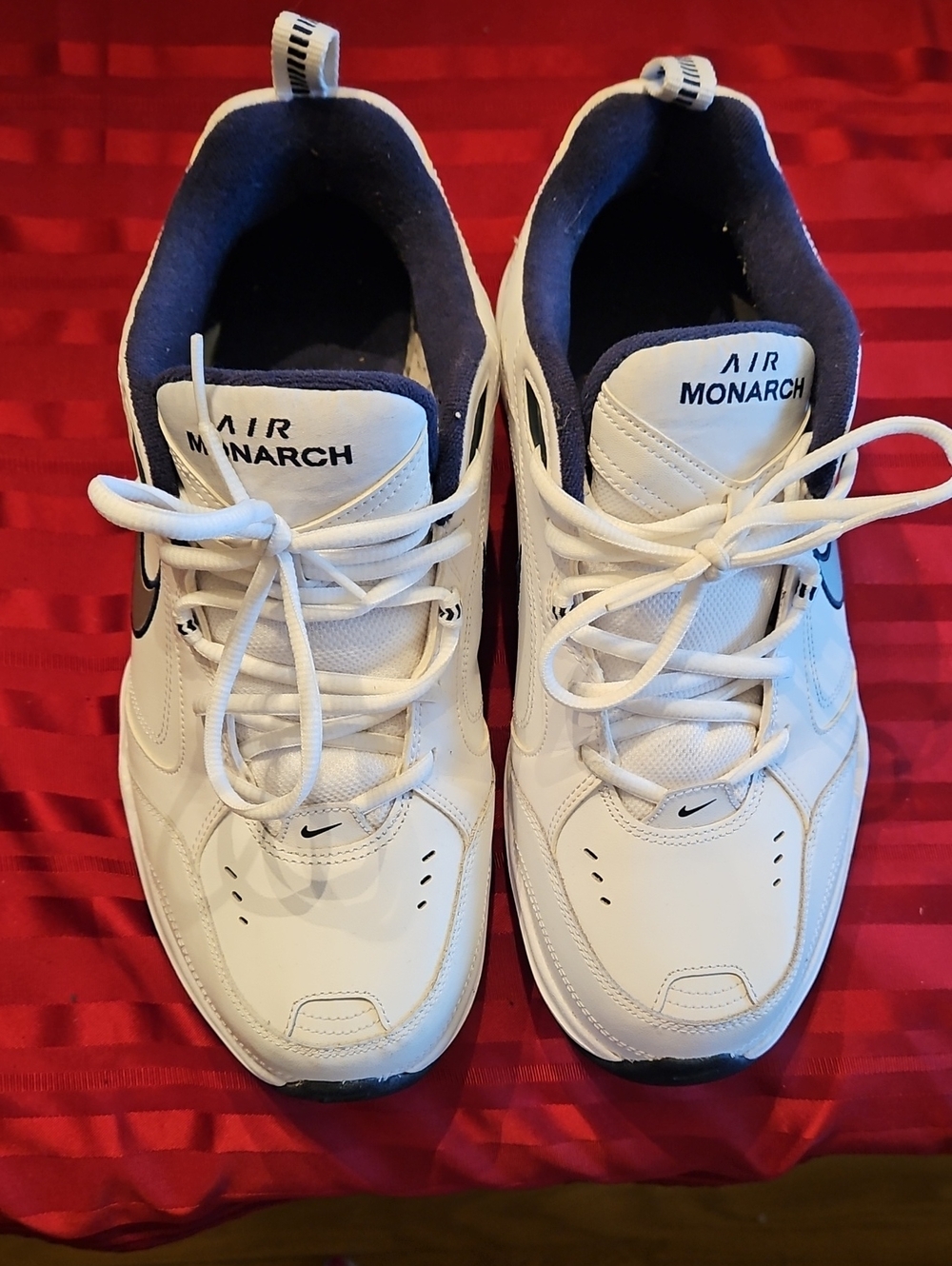 Nike Air Monarch Men’s White with Navy Trim Athletic Sneakers